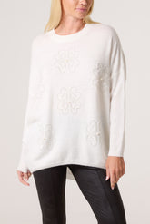 Pearl Embellished Flower Jumper