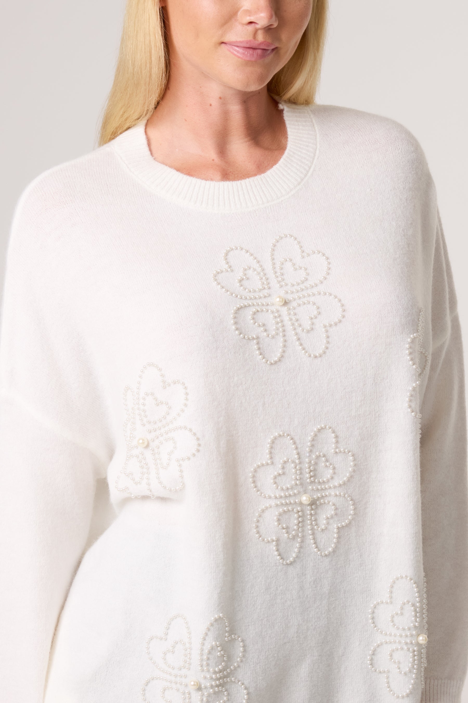 Pearl Embellished Flower Jumper
