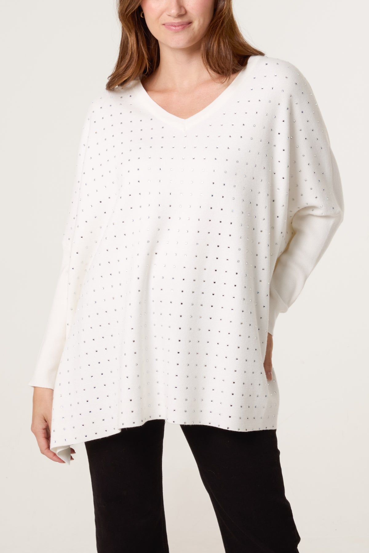 Diamante V-Neck Relaxed Jumper