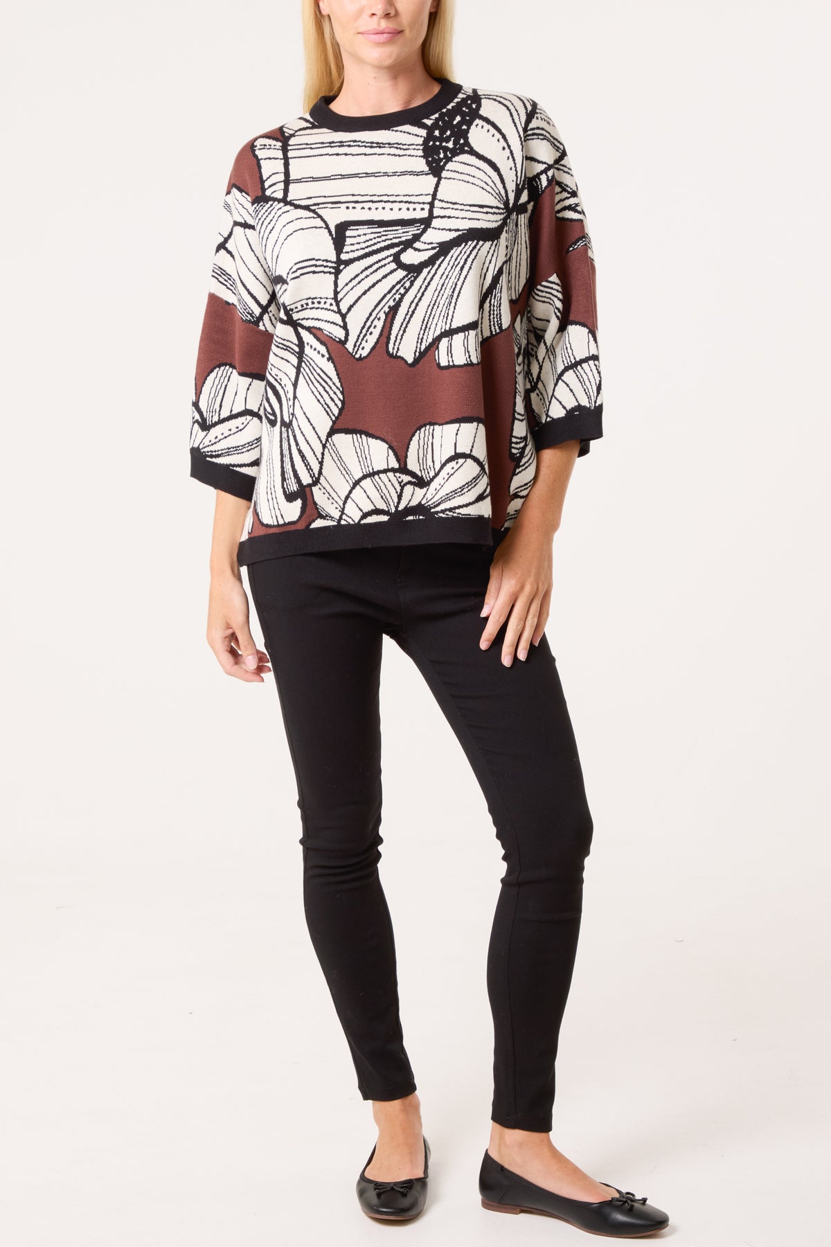 Abstract Flower Jacquard Knit Jumper