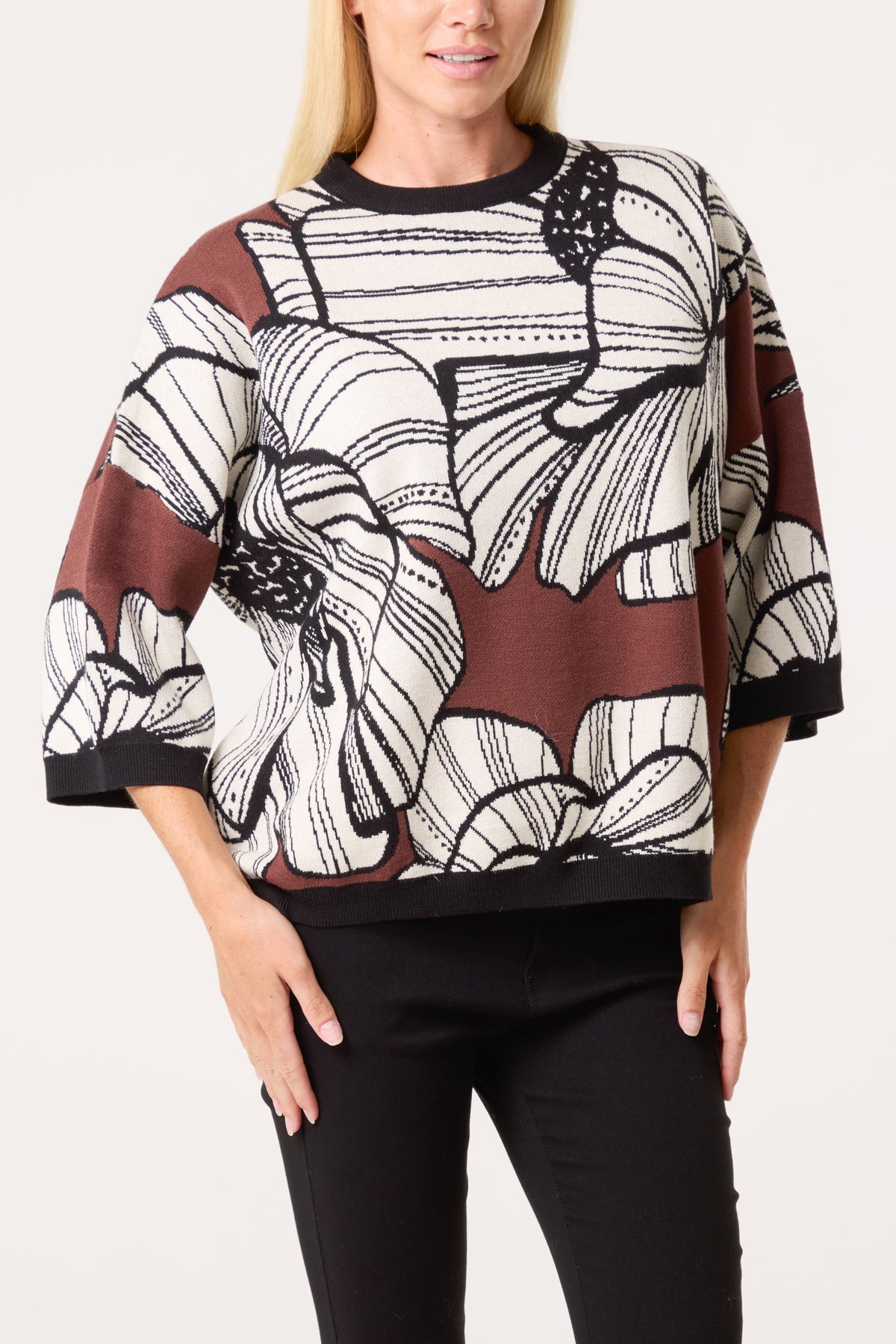 Abstract Flower Jacquard Knit Jumper