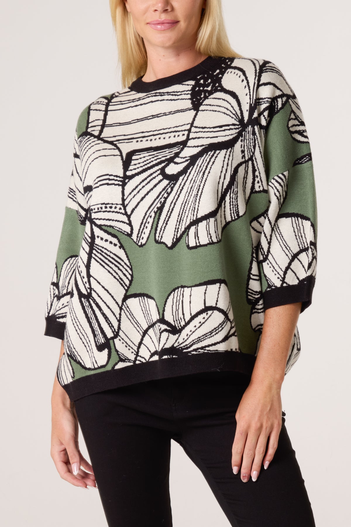 Abstract Flower Jacquard Knit Jumper