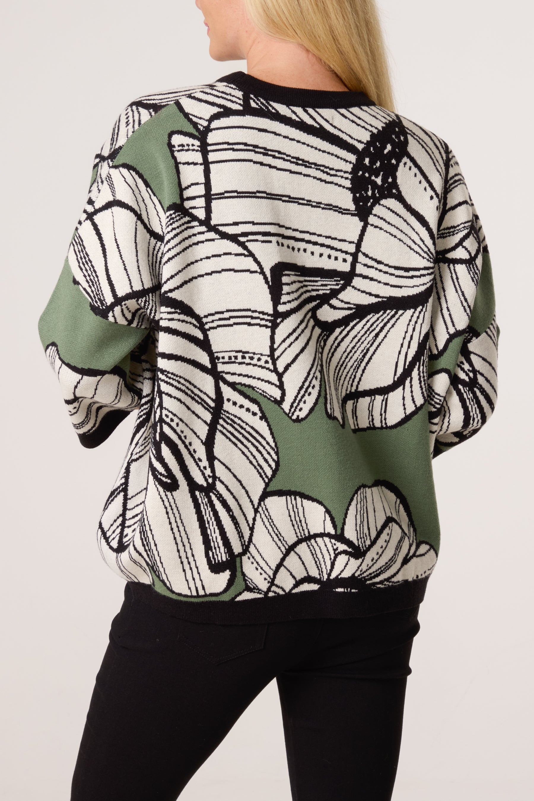 Abstract Flower Jacquard Knit Jumper