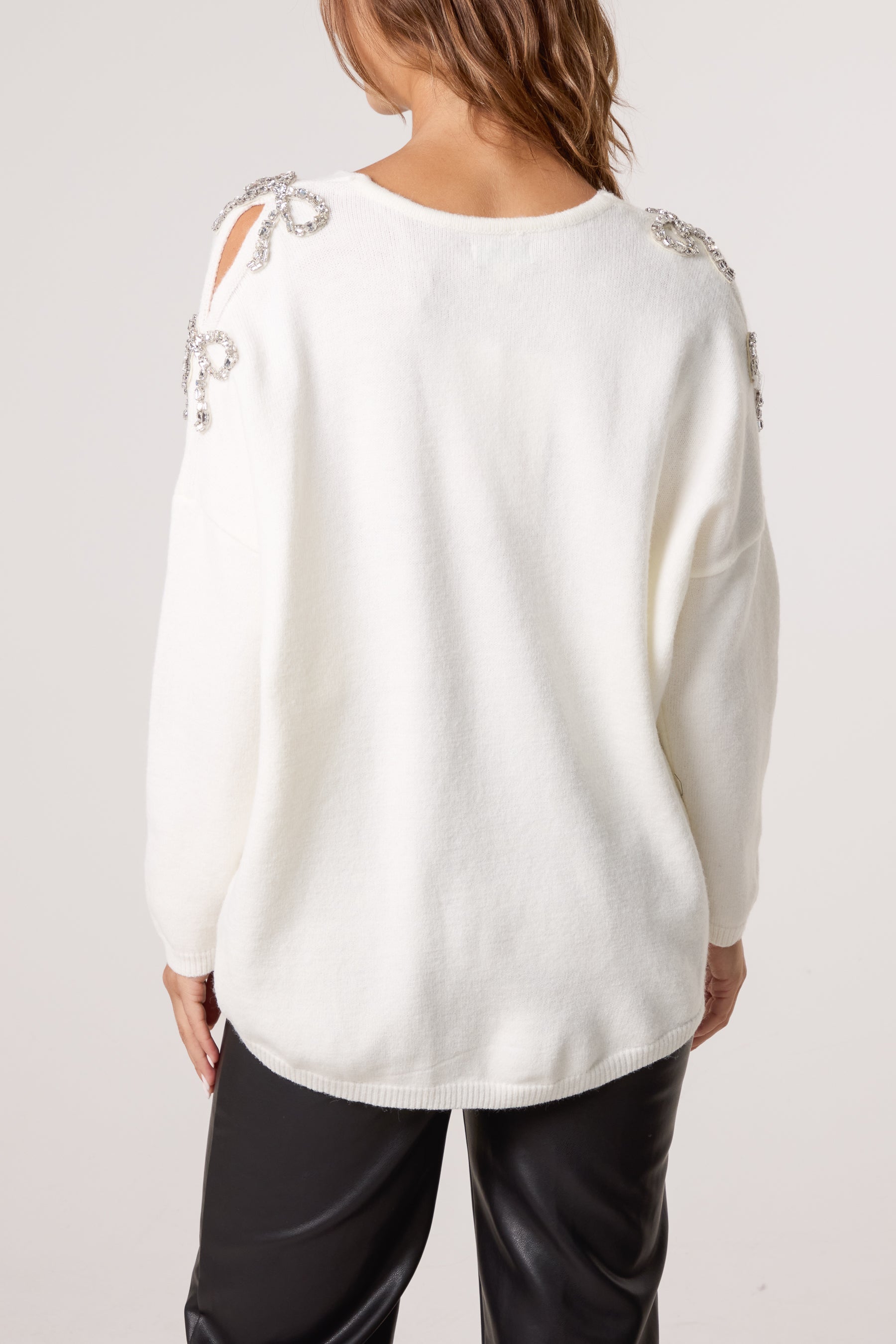 Diamante Bow Sleeve Jumper