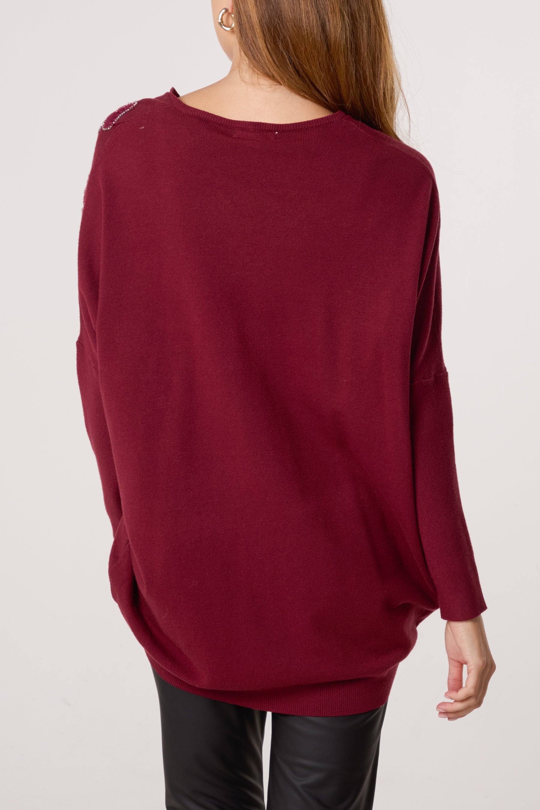 Embellished Flowers V-Neck Jumper