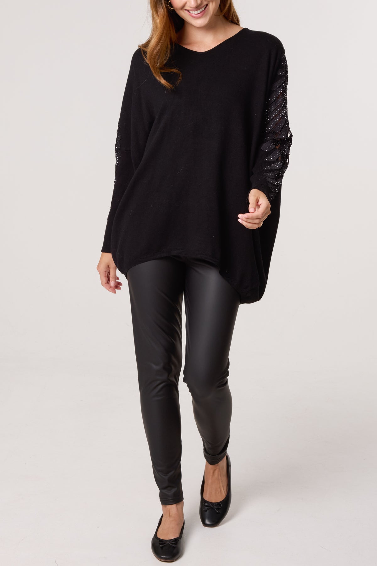 Embellished Cut-Out Sleeve Jumper