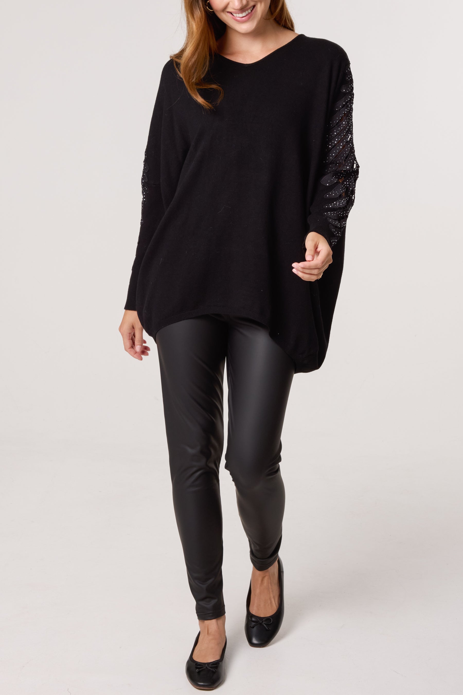Embellished Cut-Out Sleeve Jumper