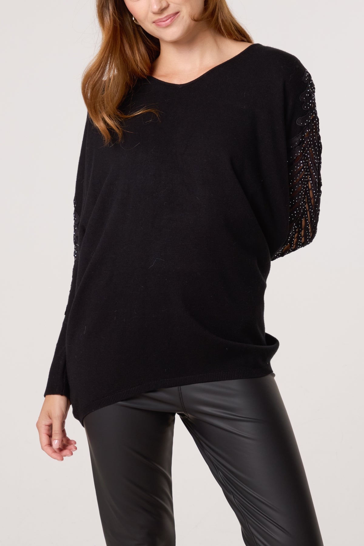 Embellished Cut-Out Sleeve Jumper
