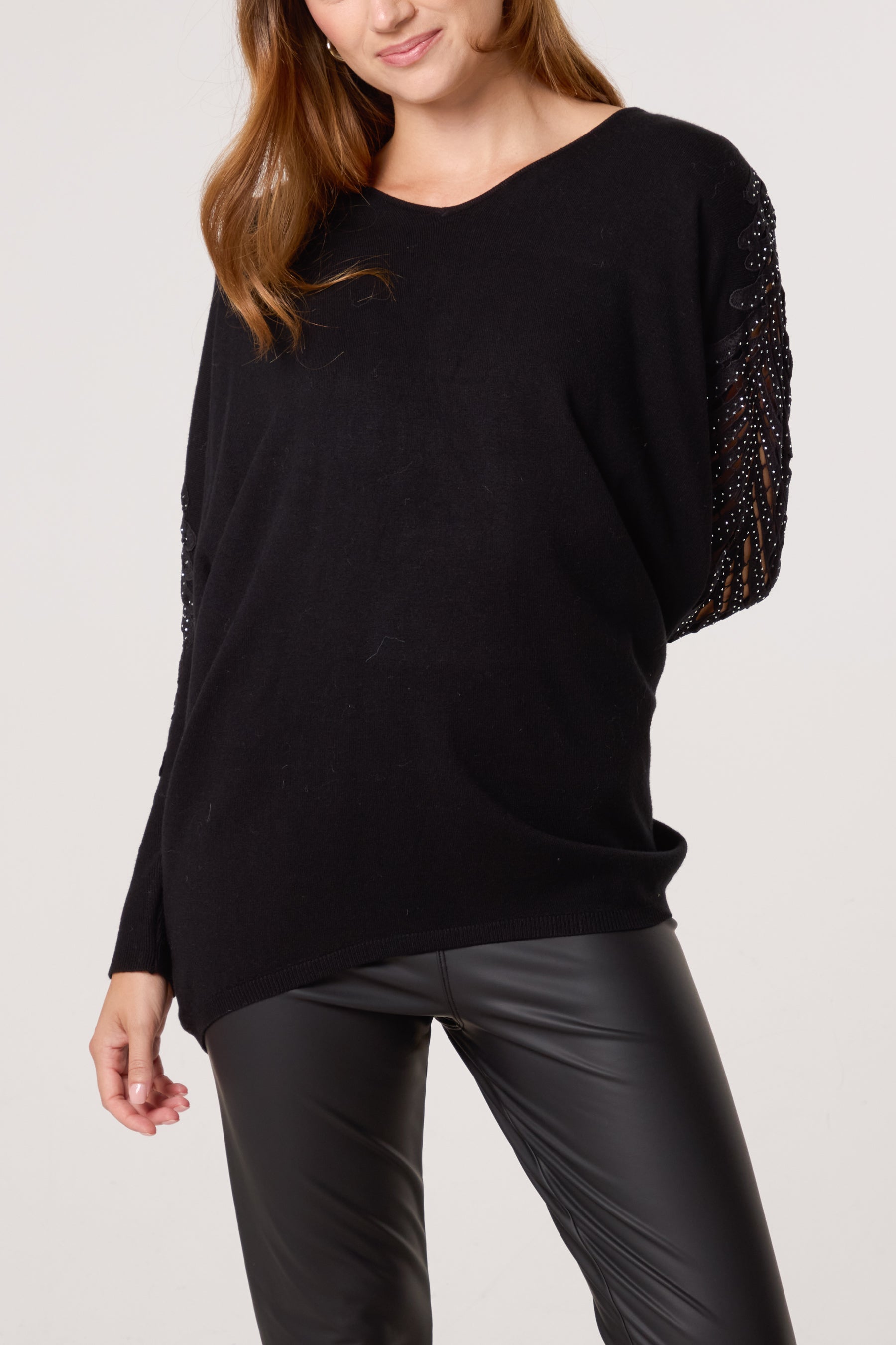 Embellished Cut-Out Sleeve Jumper