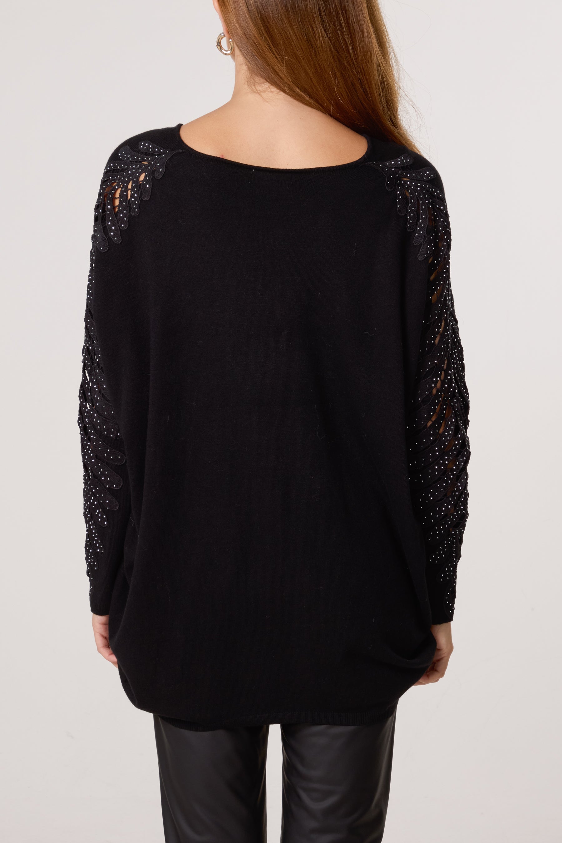 Embellished Cut-Out Sleeve Jumper