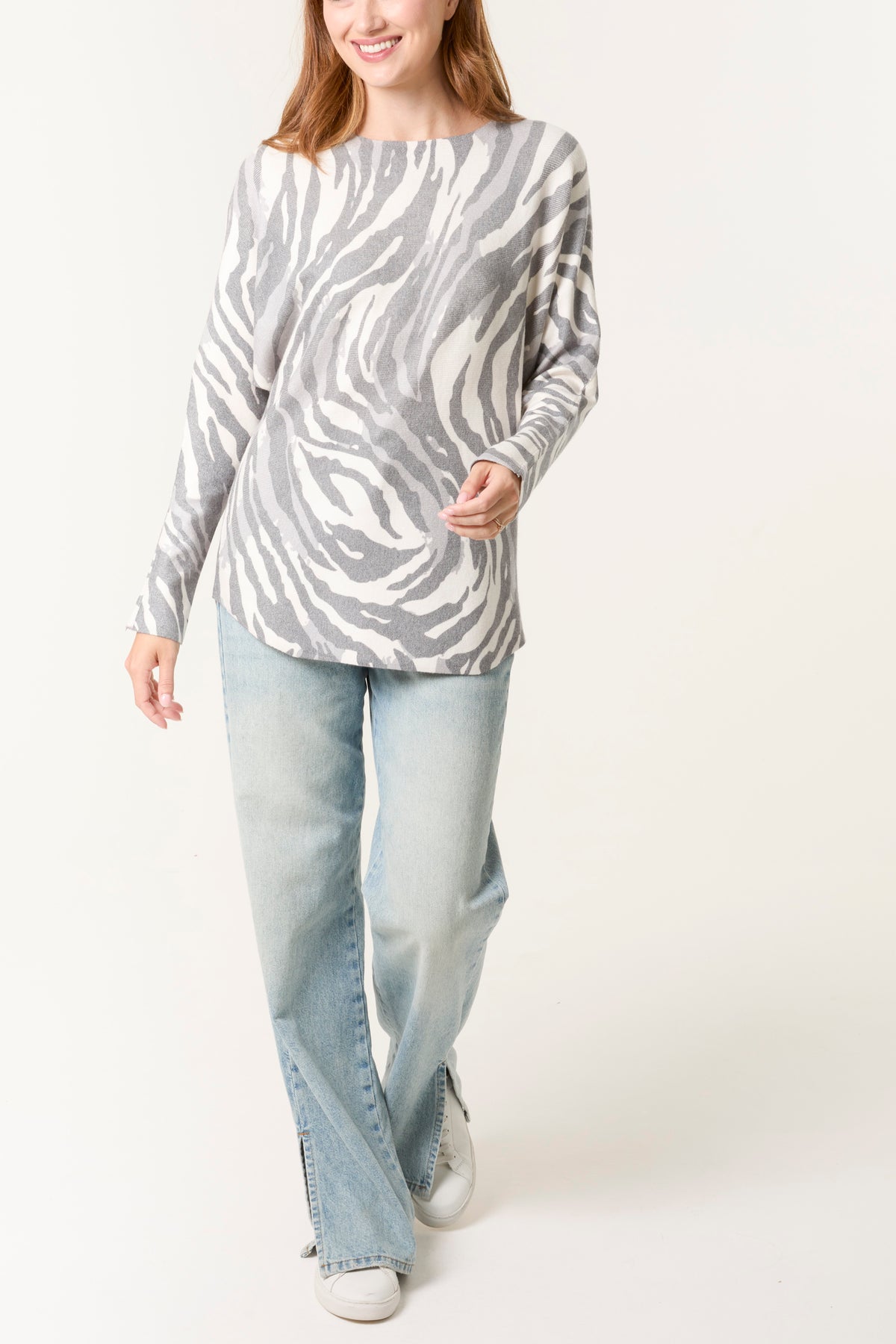 Zebra Print Round Neck Jumper