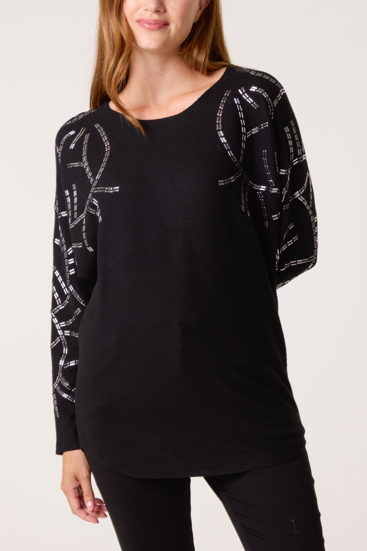 Embellished Shoulder Fine Knit Jumper