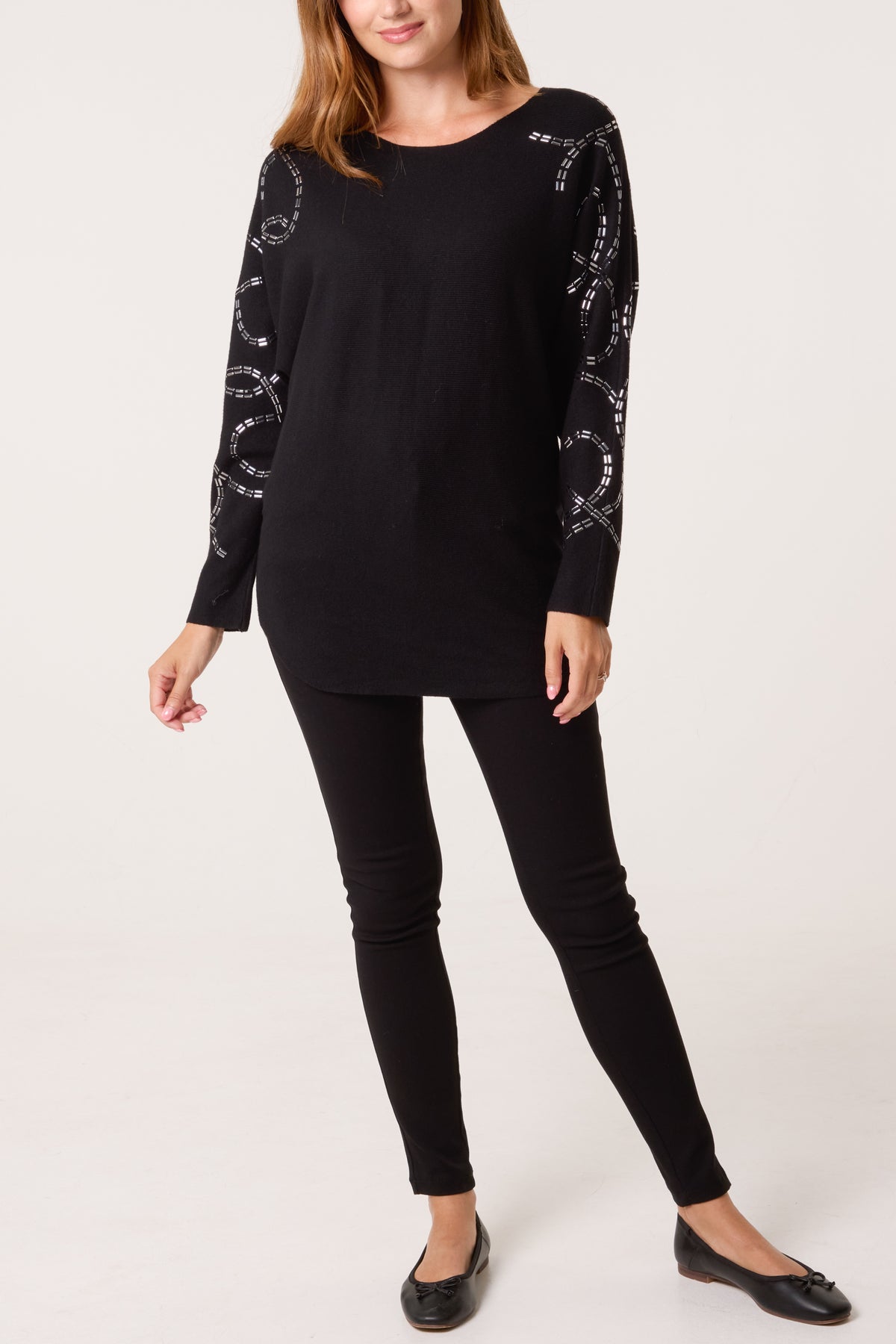 Embellished Shoulder Fine Knit Jumper