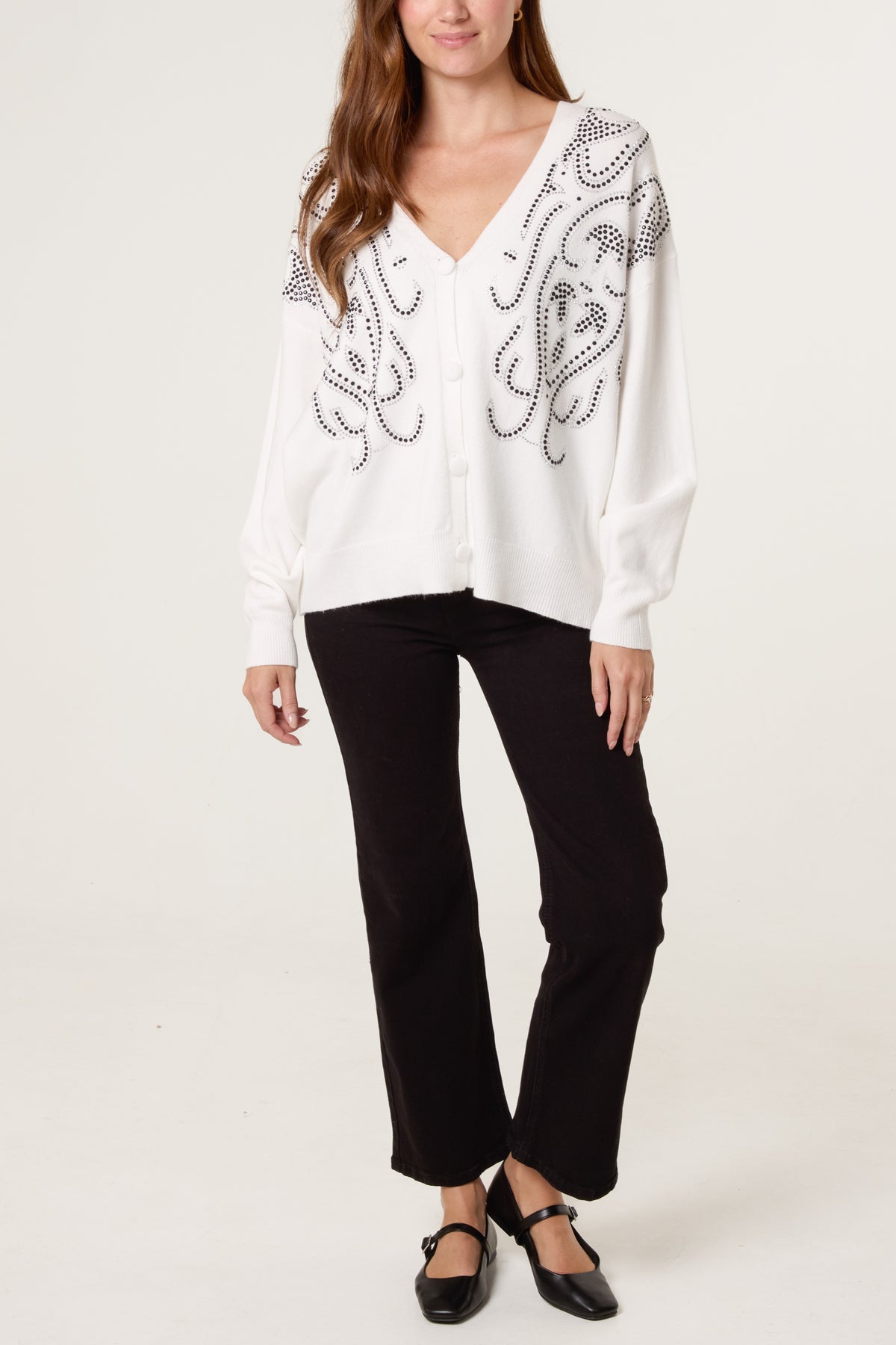 Embellished Pattern V-Neck Cardigan