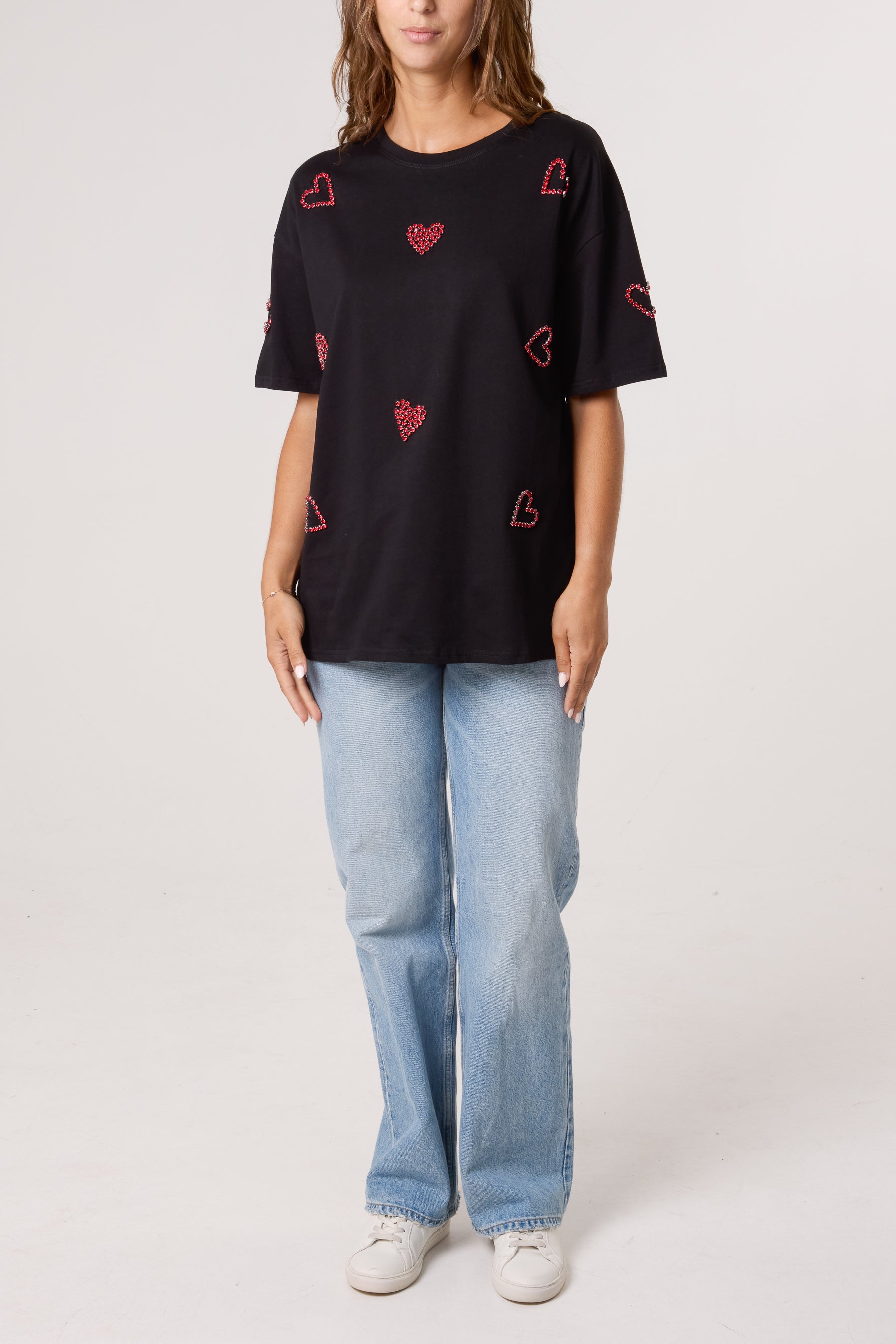 Embellished Hearts Cotton T-Shirt