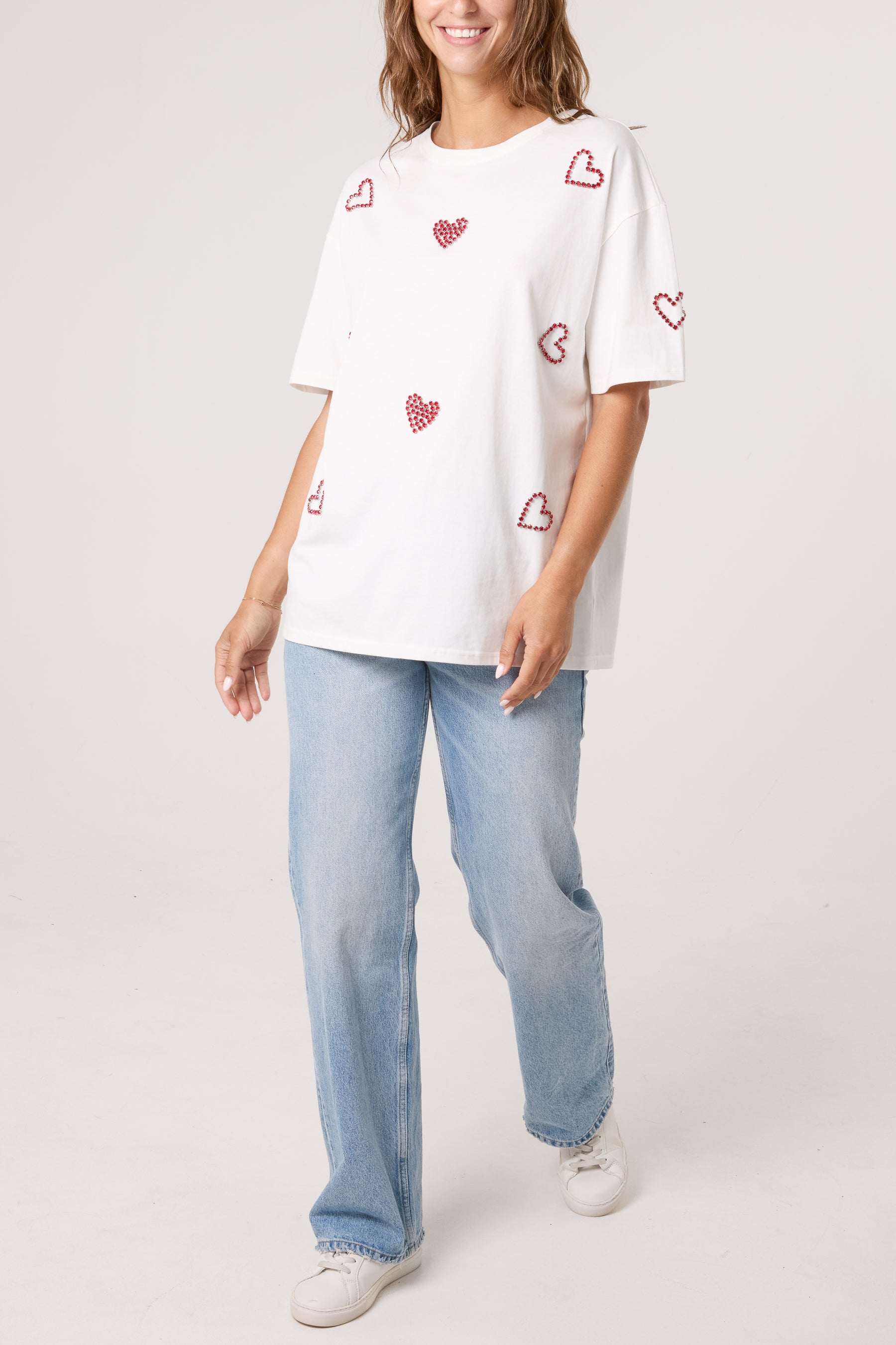 Embellished Hearts Cotton T-Shirt
