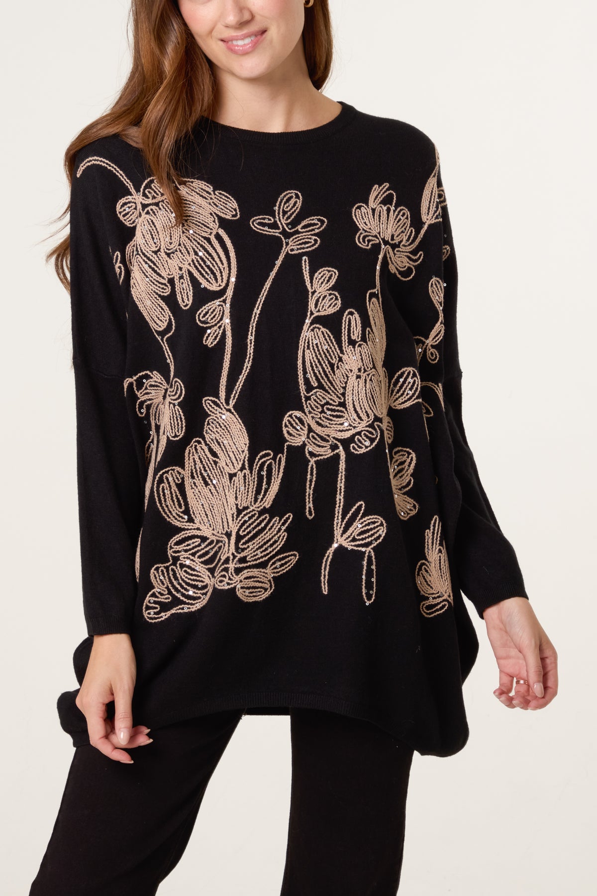 Sequin & Flower Embroidered Knit Jumper