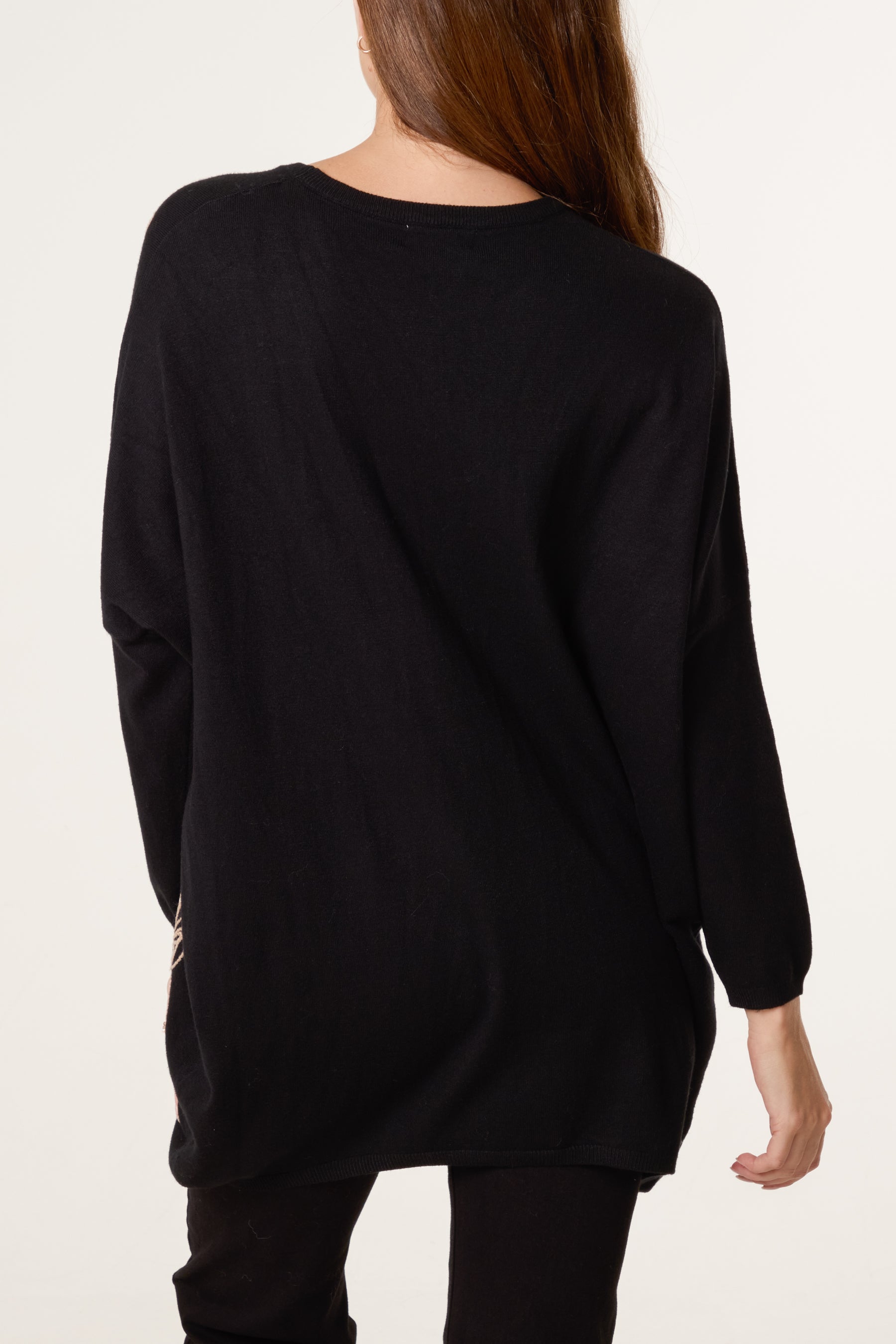 Sequin & Flower Embroidered Knit Jumper