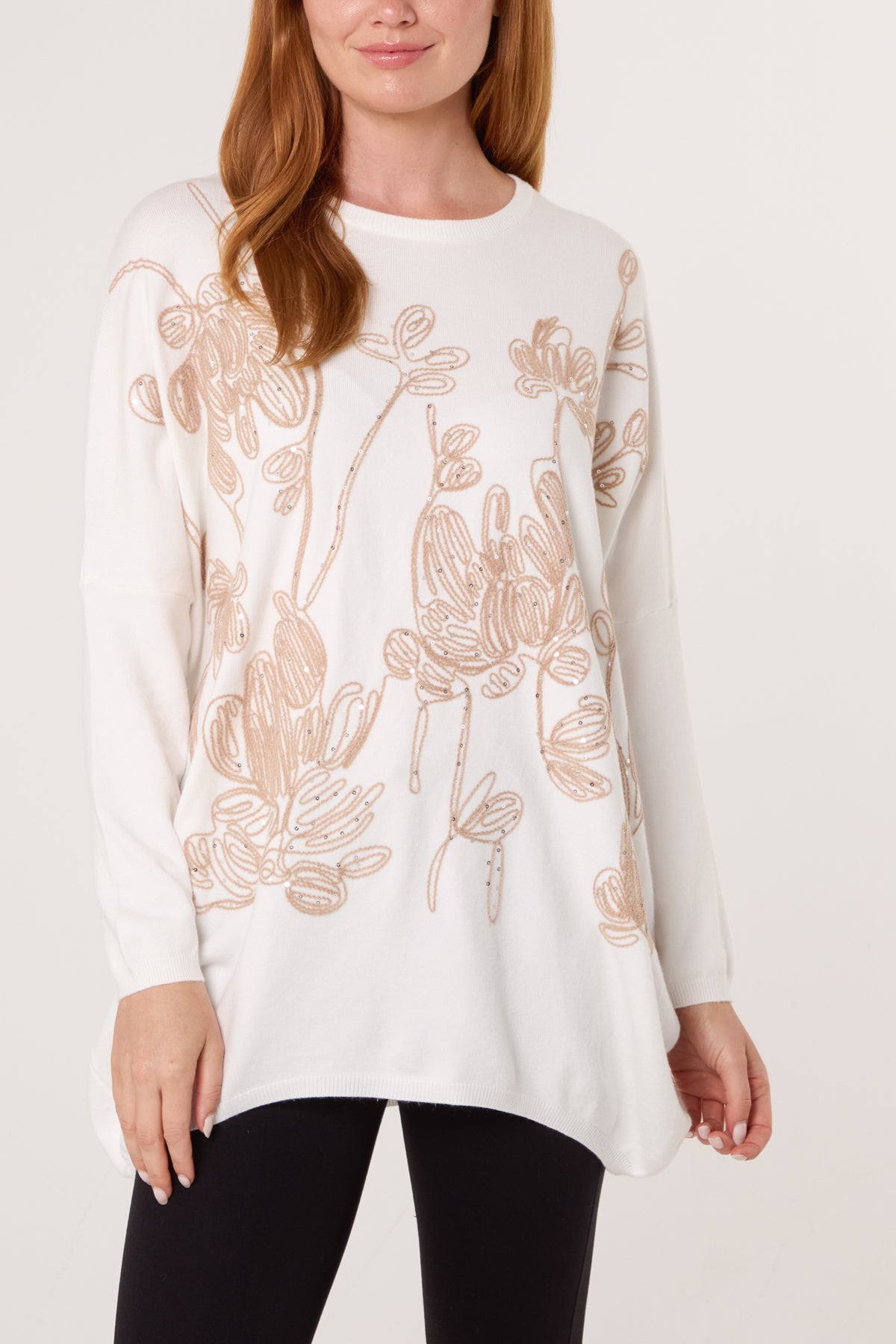 Sequin & Flower Embroidered Knit Jumper