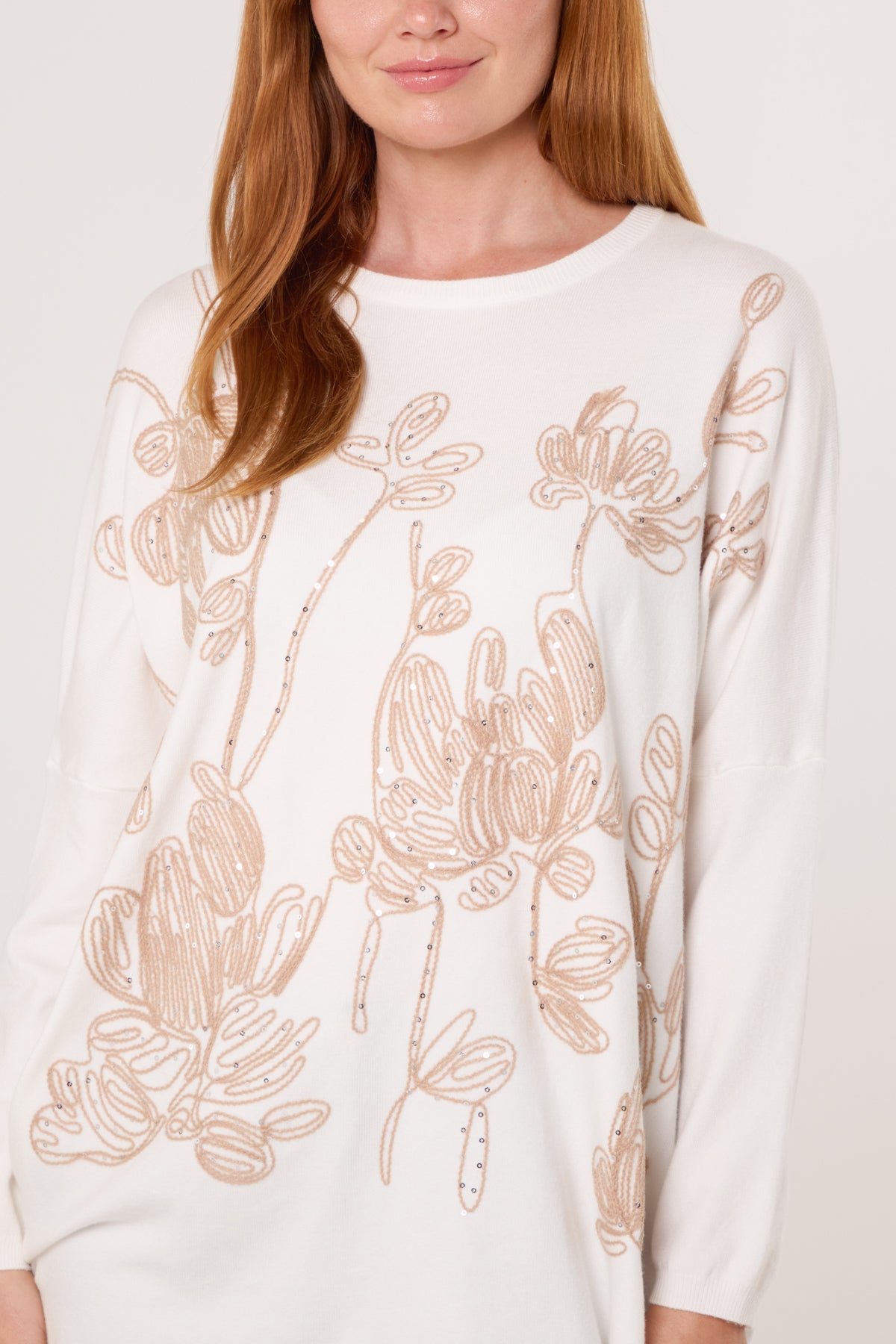 Sequin & Flower Embroidered Knit Jumper
