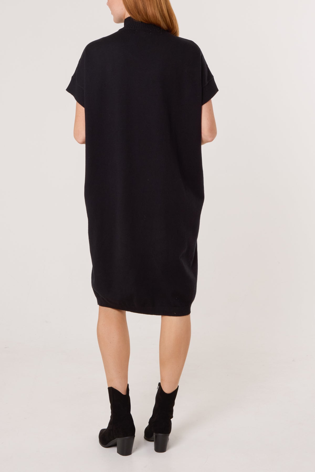 Embroidered Flower High Neck Knit Dress
