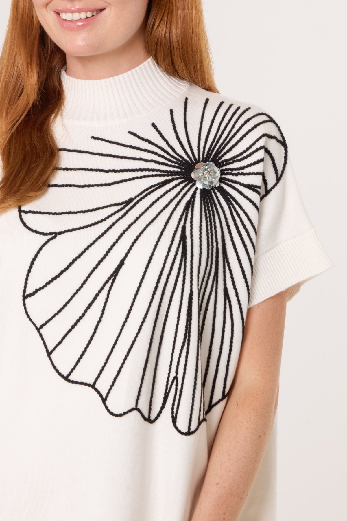 Embroidered Flower High Neck Knit Dress