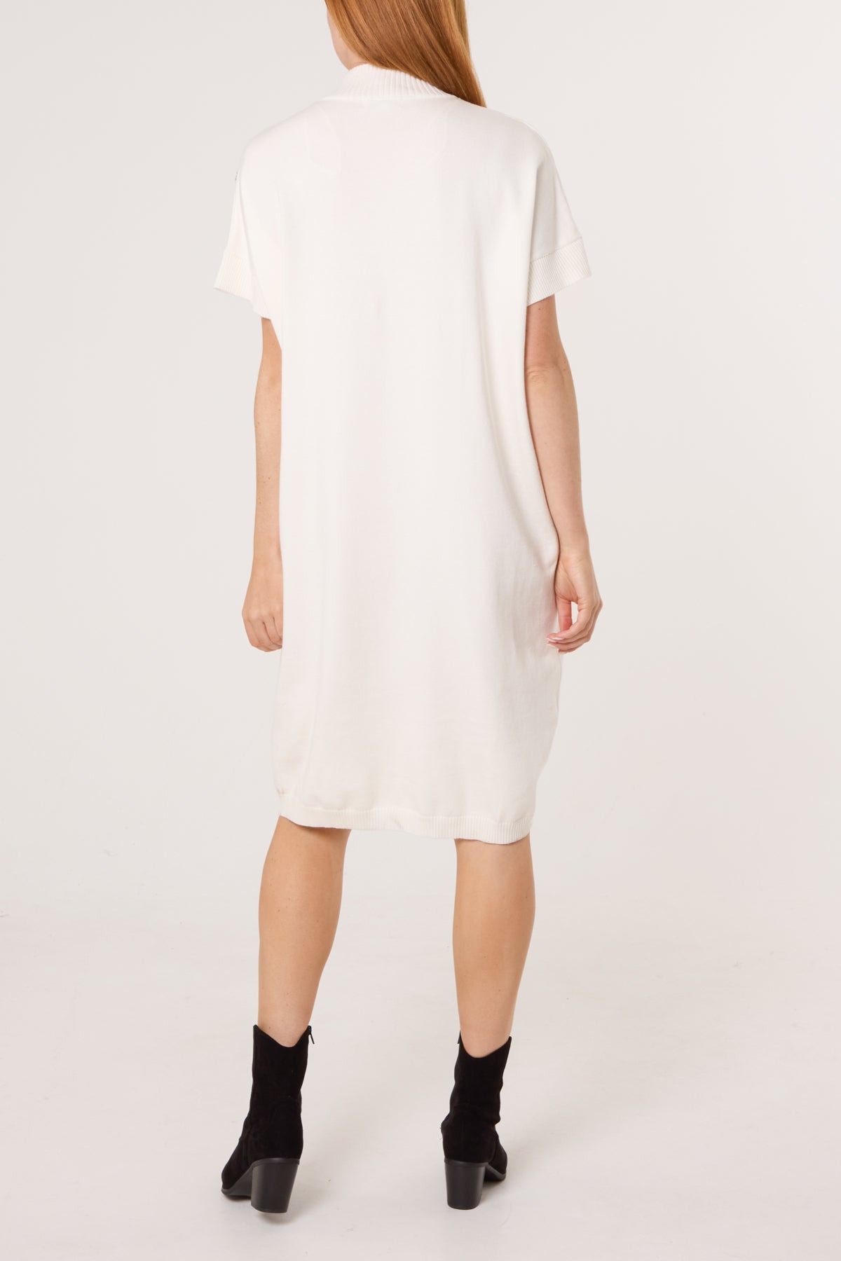 Embroidered Flower High Neck Knit Dress