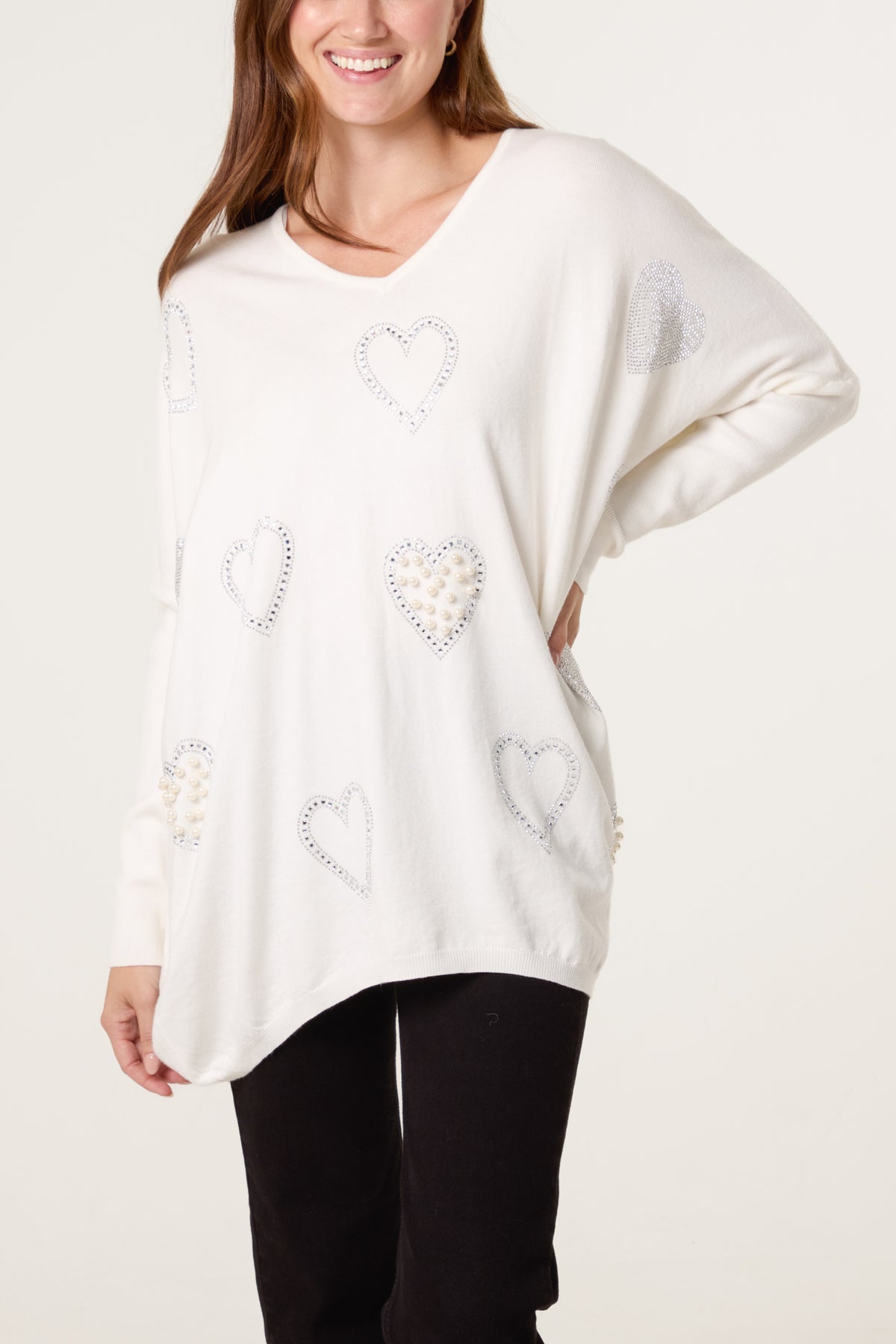 Diamante Heart Batwing Jumper