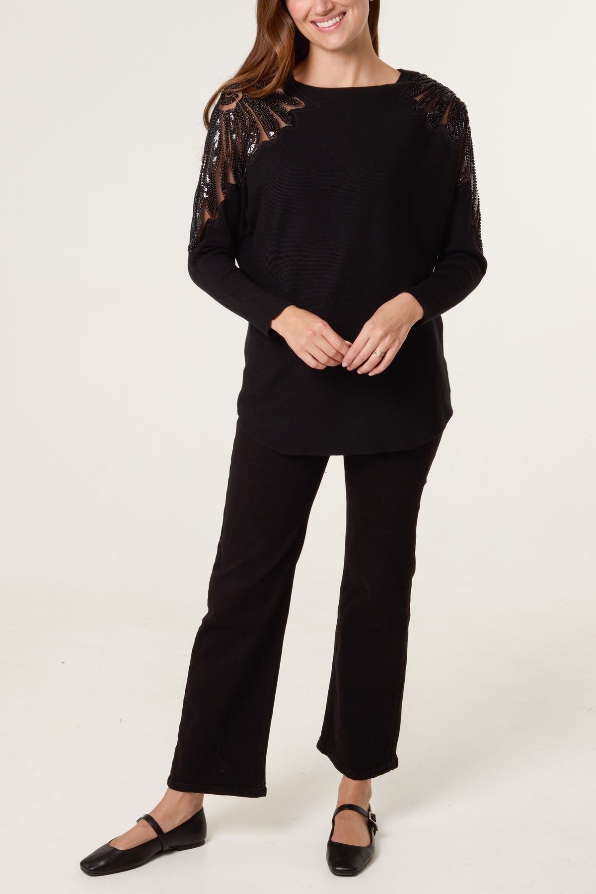 Embellished Cut Out Shoulder Jumper