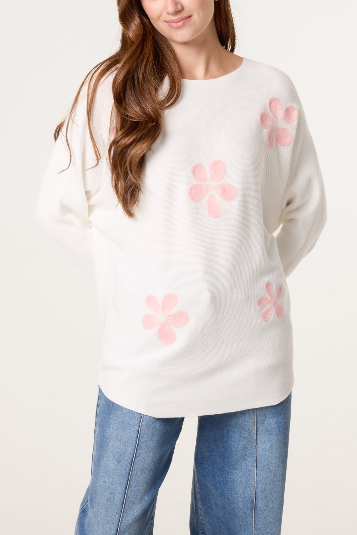 Fine Knit Flower Batwing Jumper