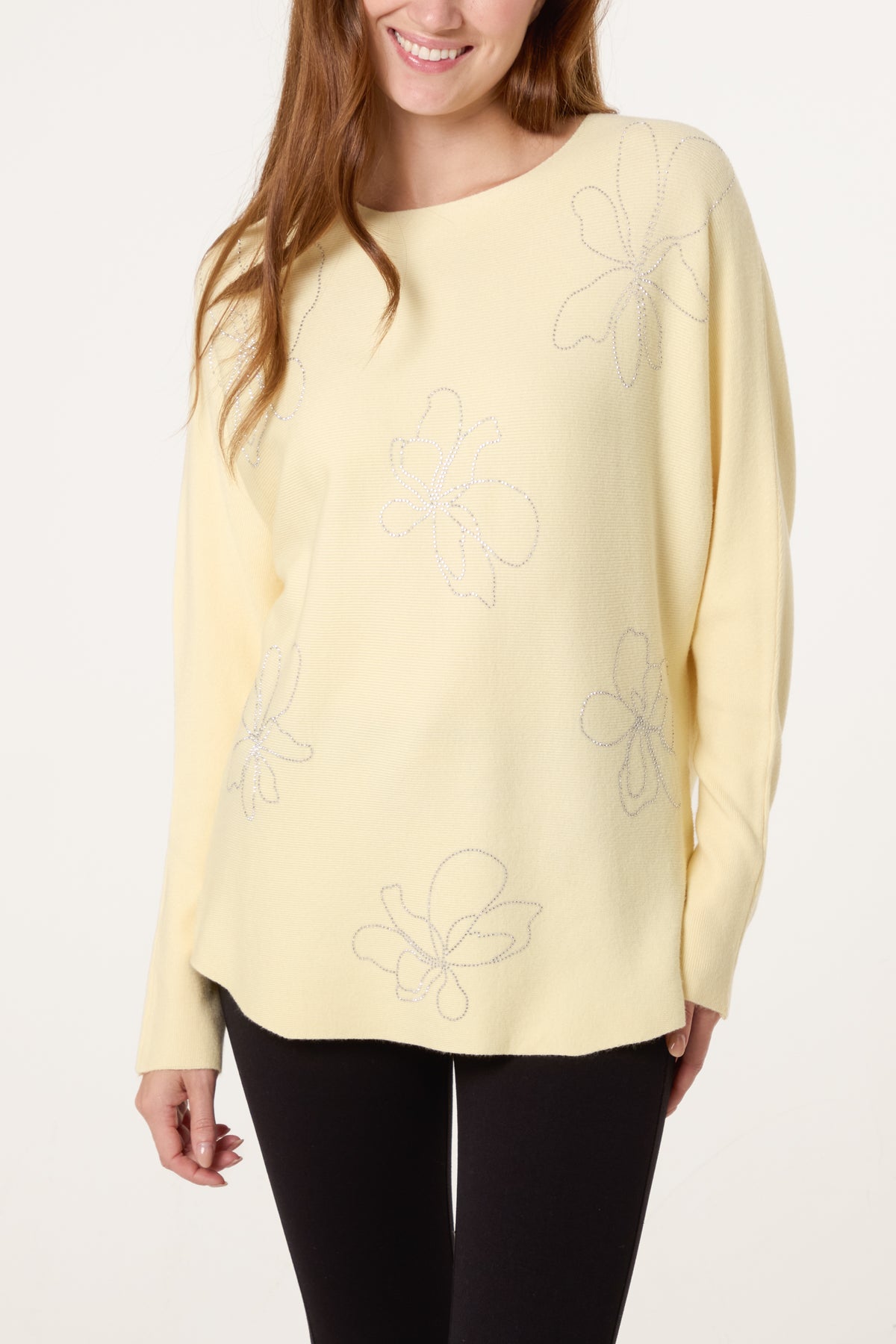 Abstract Embellished Flower Fine Knit Jumper