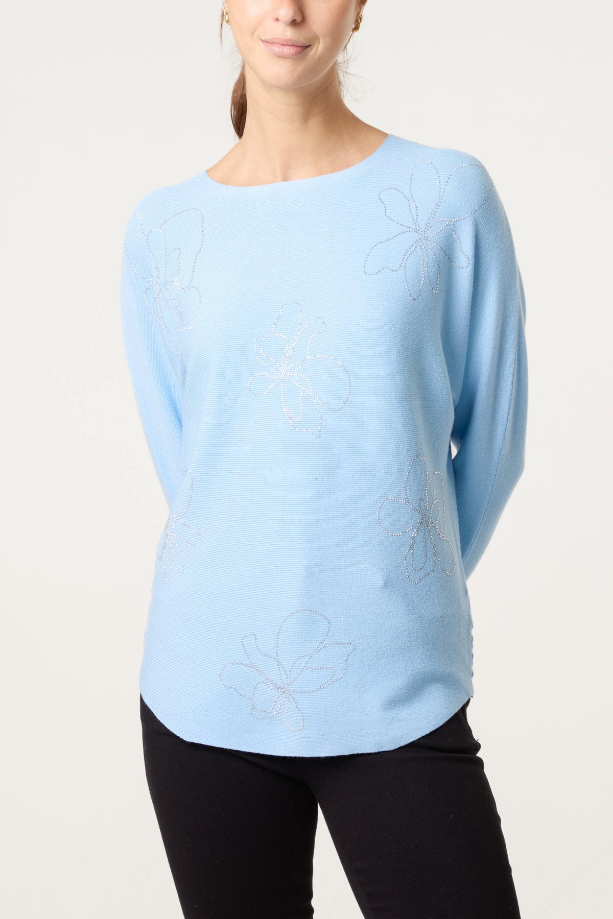 Abstract Embellished Flower Fine Knit Jumper