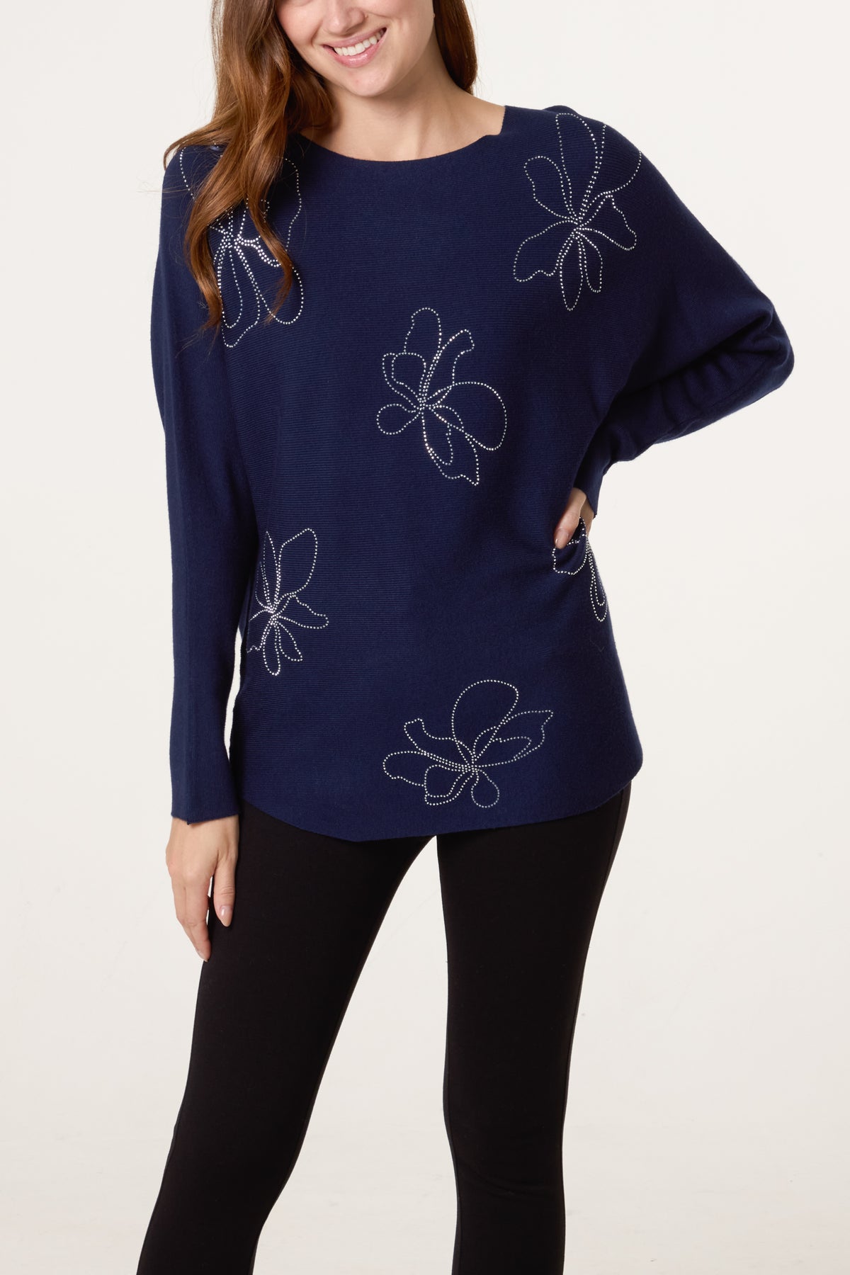 Abstract Embellished Flower Fine Knit Jumper