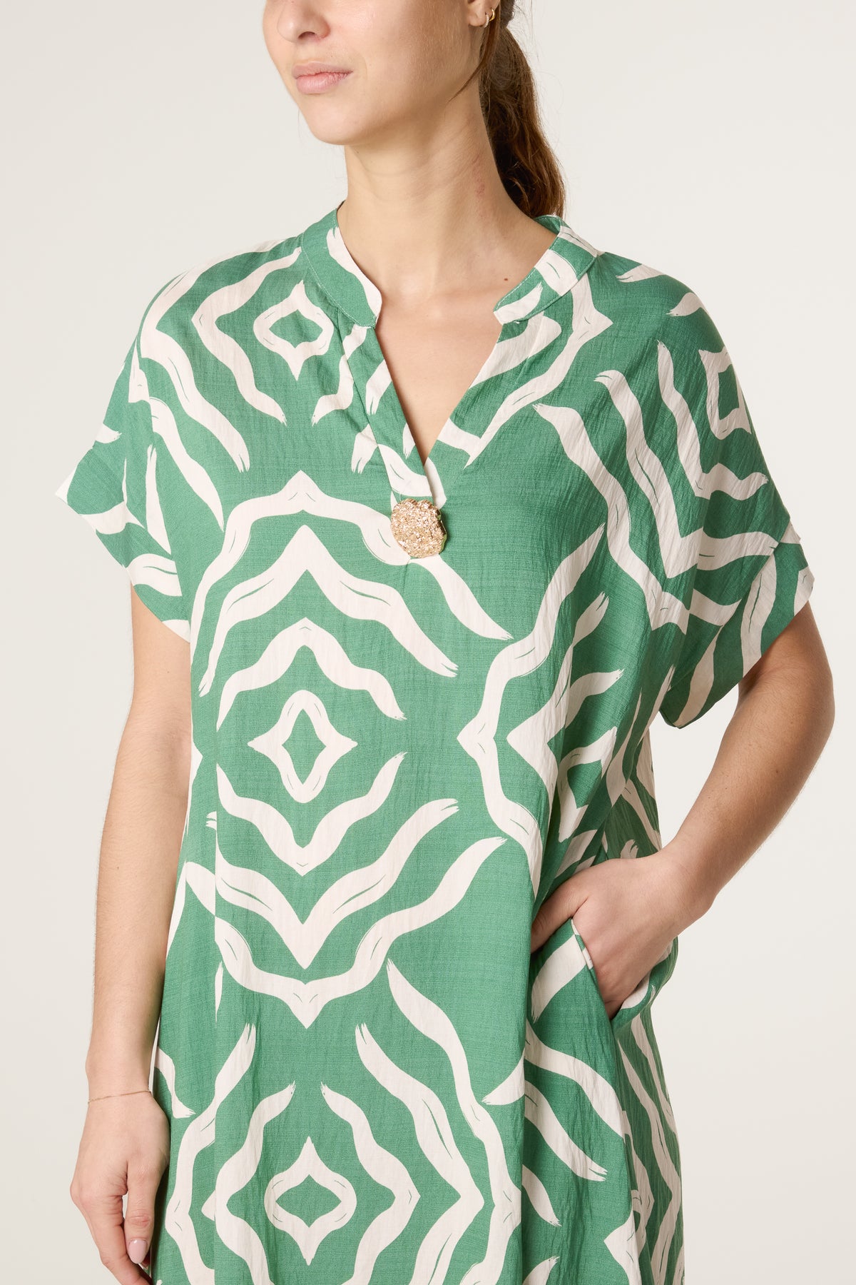 Abstract Gold Button Tunic Dress