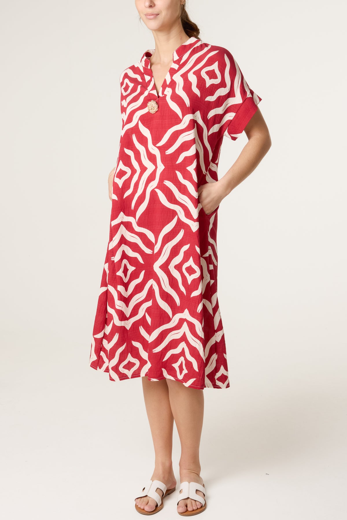 Abstract Gold Button Tunic Dress