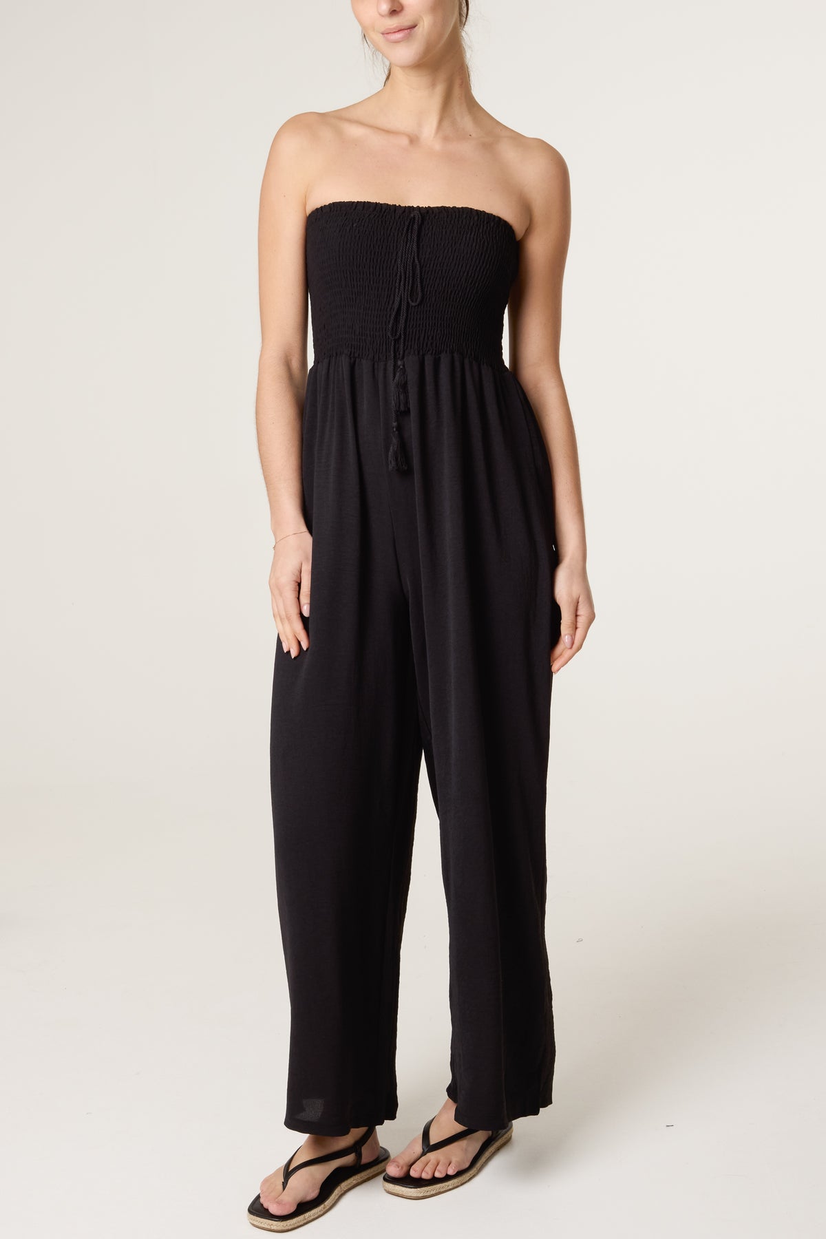 Shirred Bandeau Tassel Jumpsuit