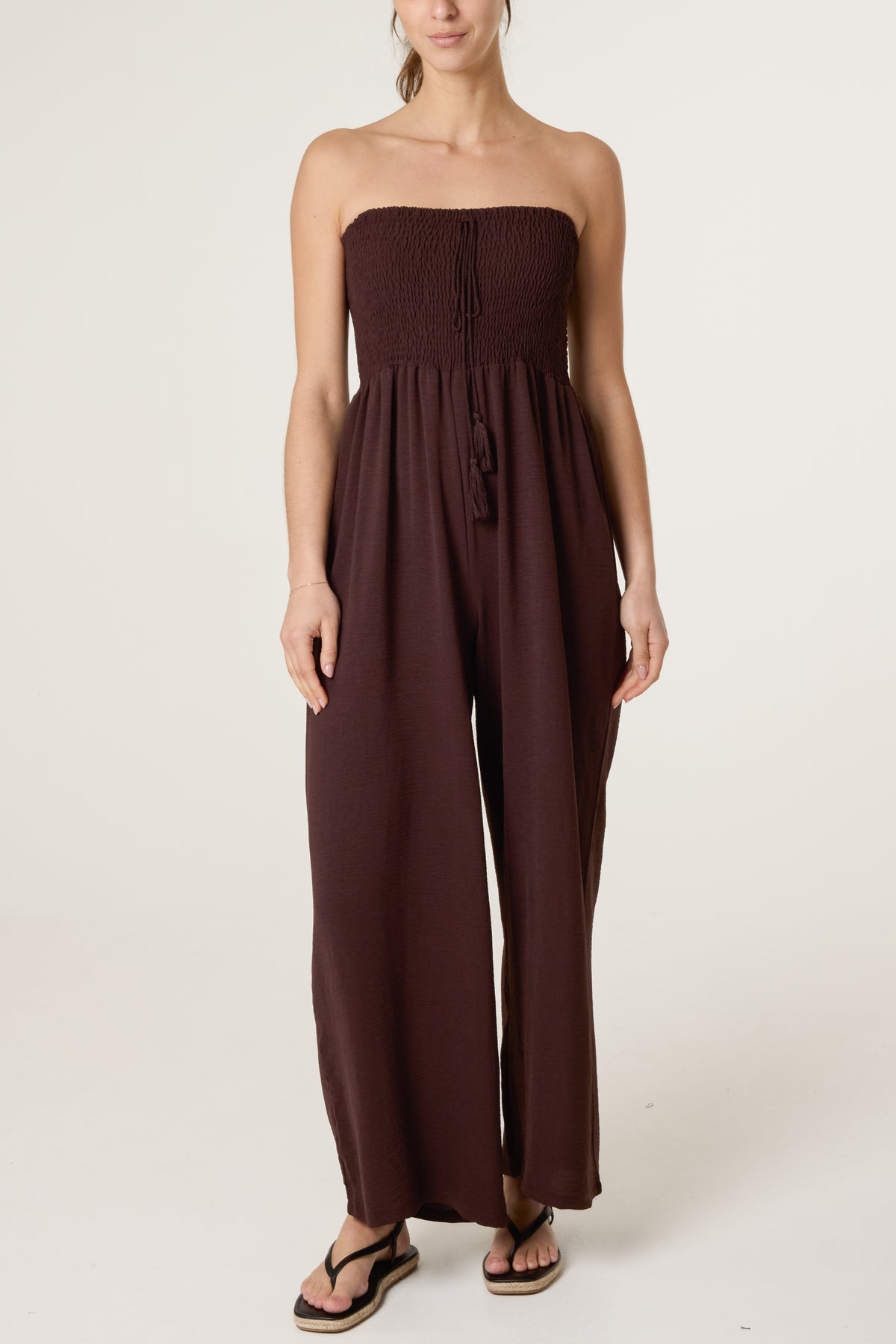 Shirred Bandeau Tassel Jumpsuit