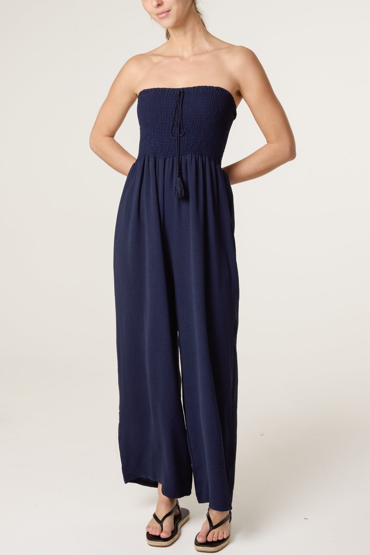Shirred Bandeau Tassel Jumpsuit