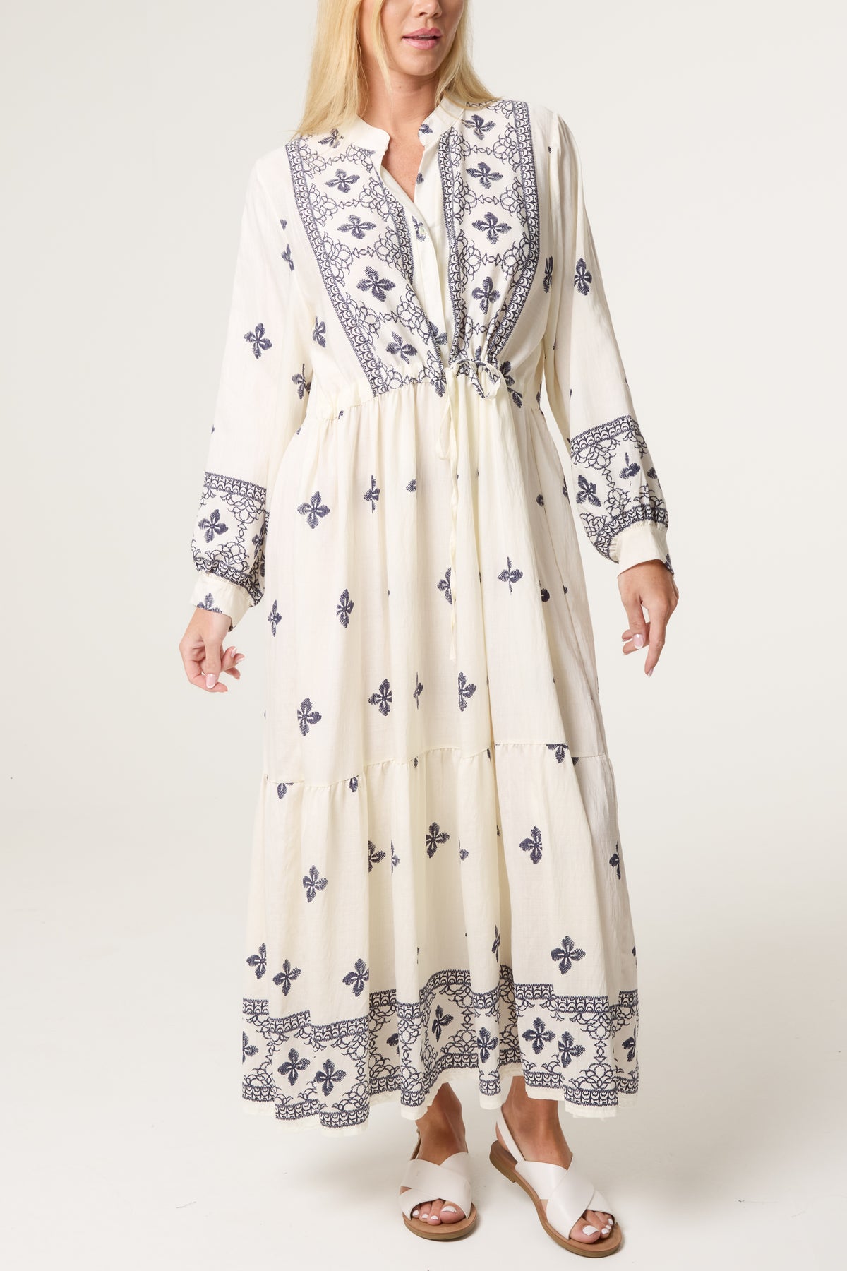 Floral Embroidery Tunic Smock Dress