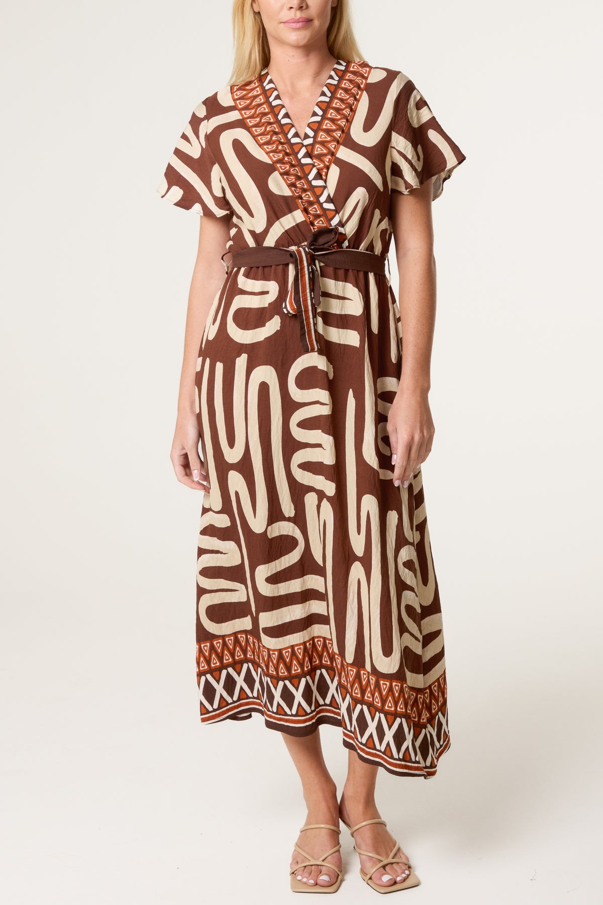 Abstract & Border Wrap Tie Dress