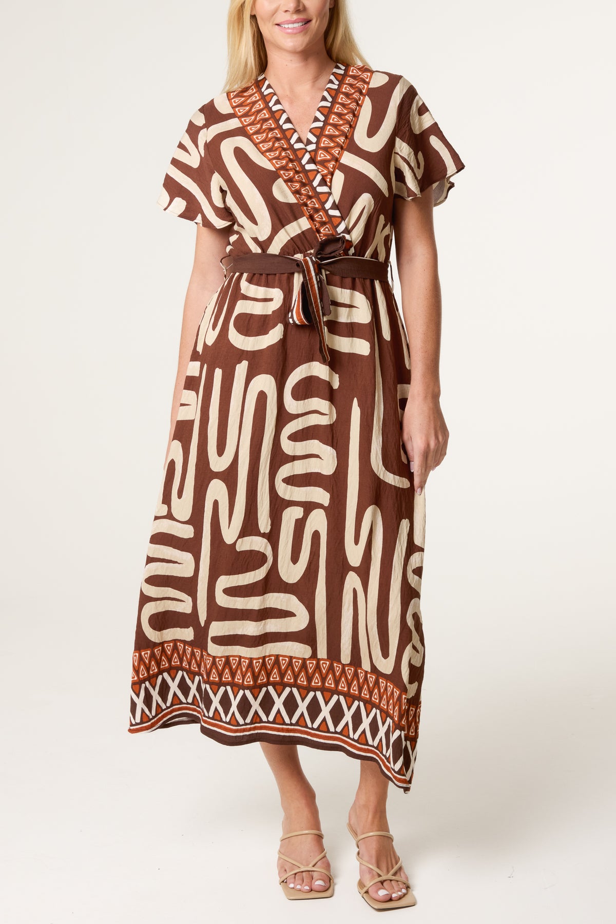 Abstract & Border Wrap Tie Dress
