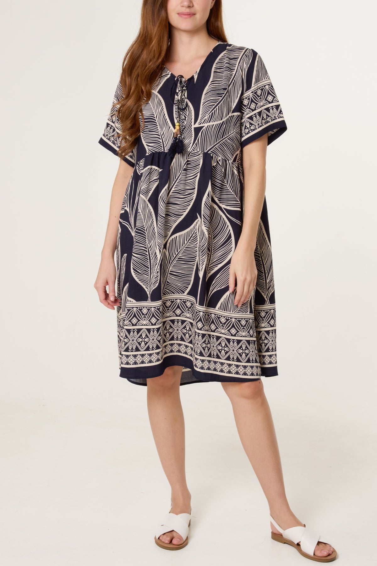 Tropical Leaf Print Tassel Dress