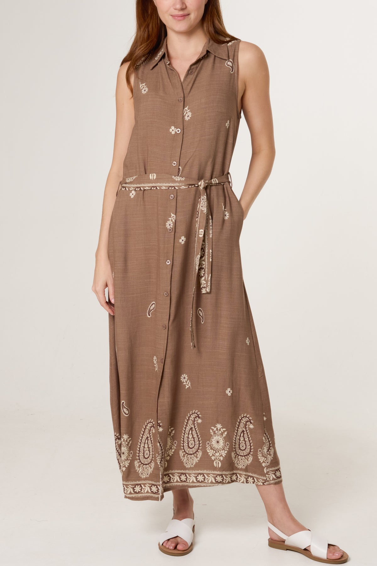 Embroidery Button & Belt Dress