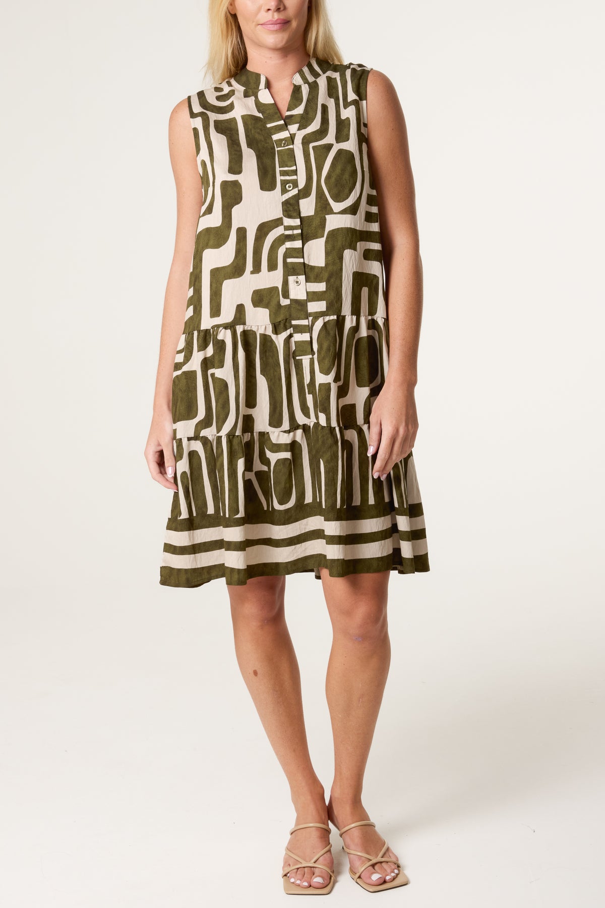 Geo Abstract Open Collar Smock Dress