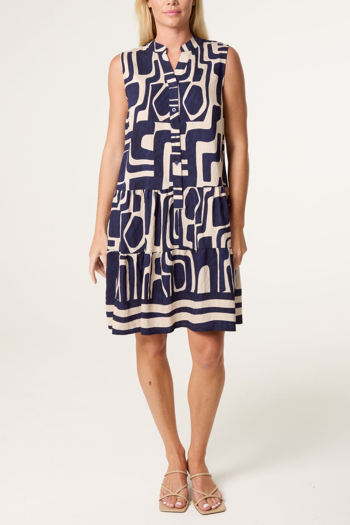 Geo Abstract Open Collar Smock Dress