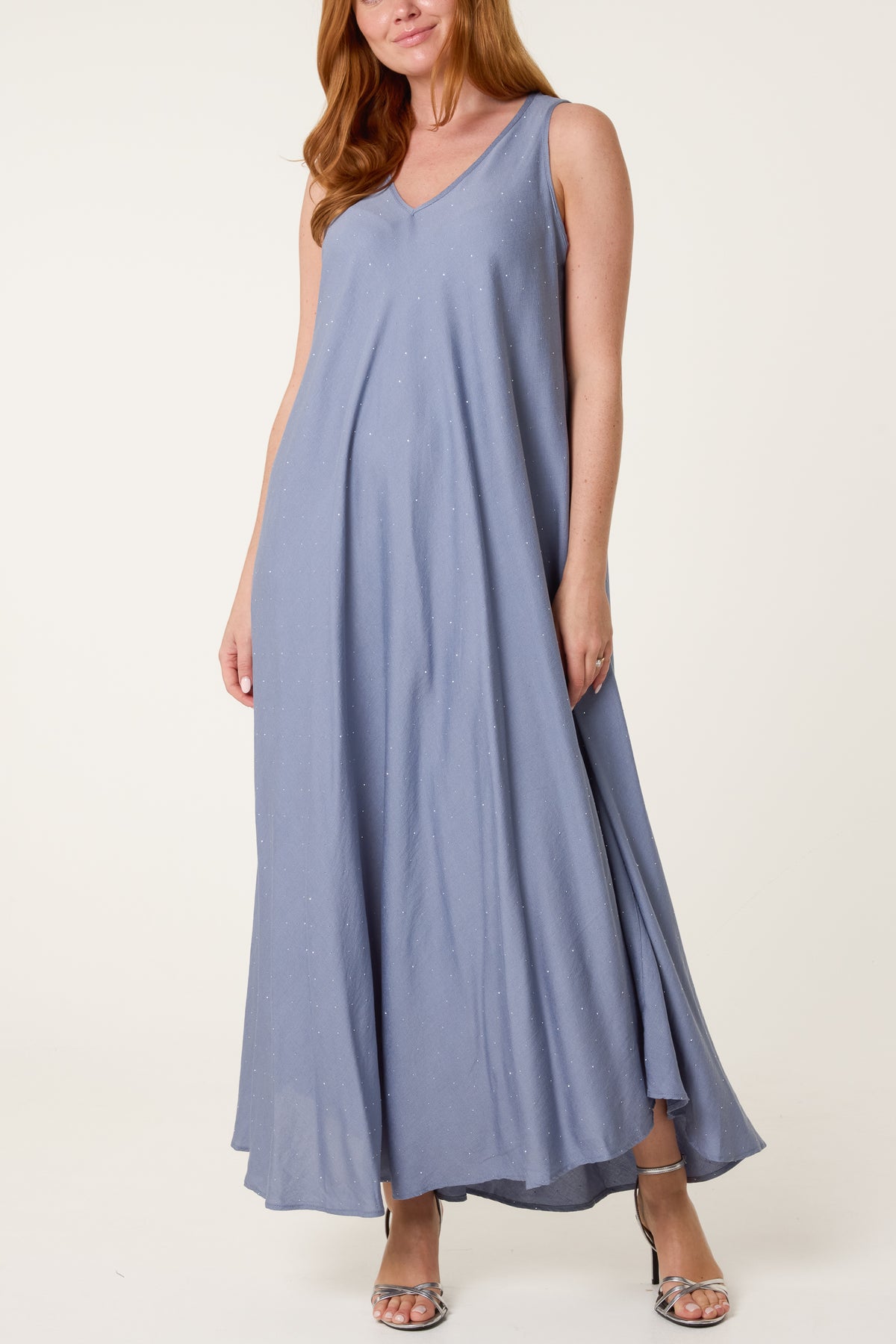 Sequined V-Neck Sleeveless Maxi Dress