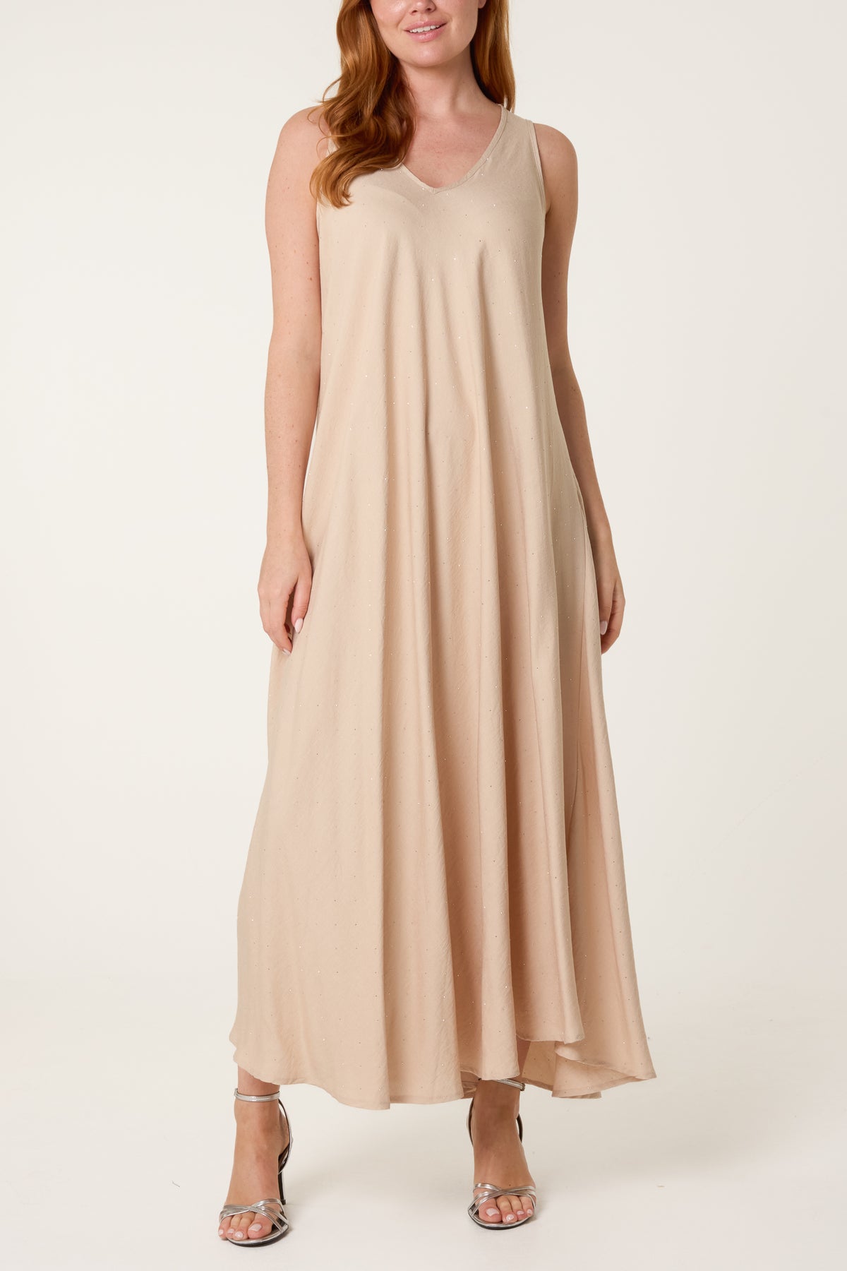 Sequined V-Neck Sleeveless Maxi Dress