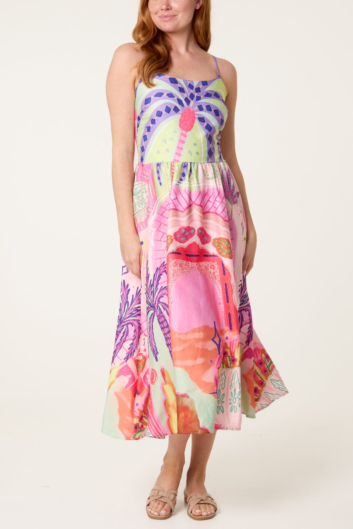 Sunset Scenic Print Cami Midi Dress