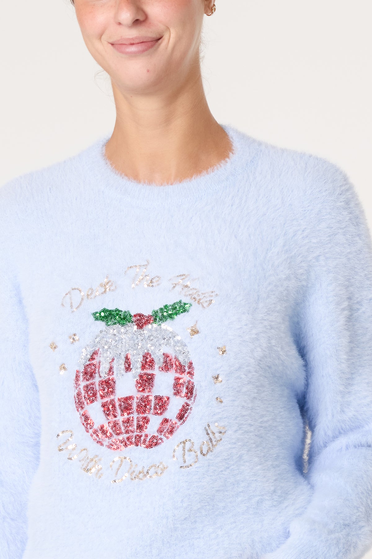 Sequin Xmas Disco-Pudding Fluffy Jumper