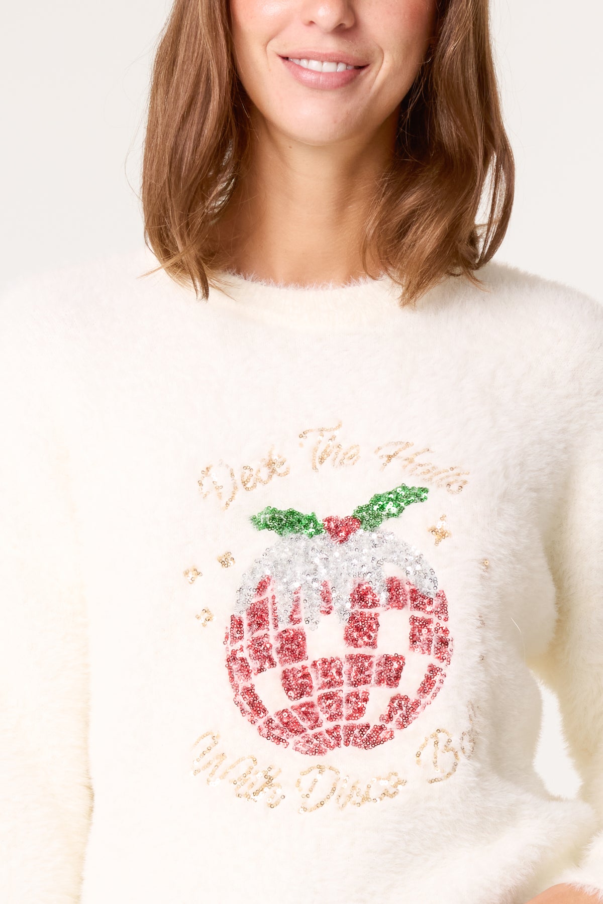 Sequin Xmas Disco-Pudding Fluffy Jumper